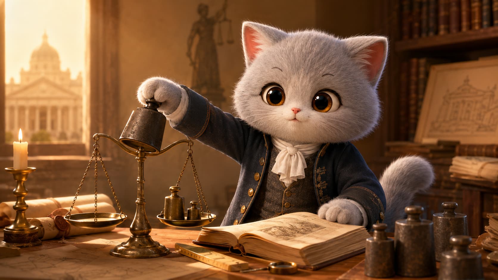 Cesare Beccaria Cat removes an excessive punishment weight from a legal balance.