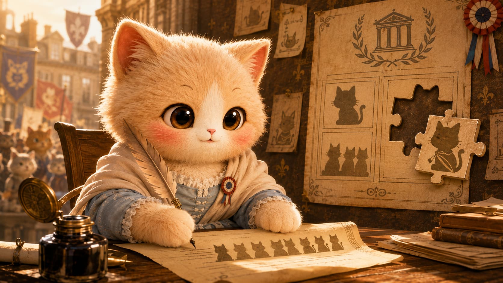 Olympe de Gouges Cat writes female cats back into a declaration that had excluded them.