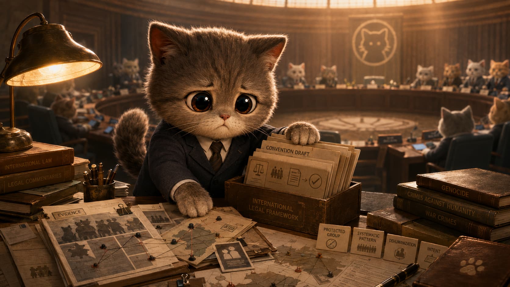 Raphael Lemkin Cat places evidence of an attempt to destroy a community of cats within a draft shared convention.