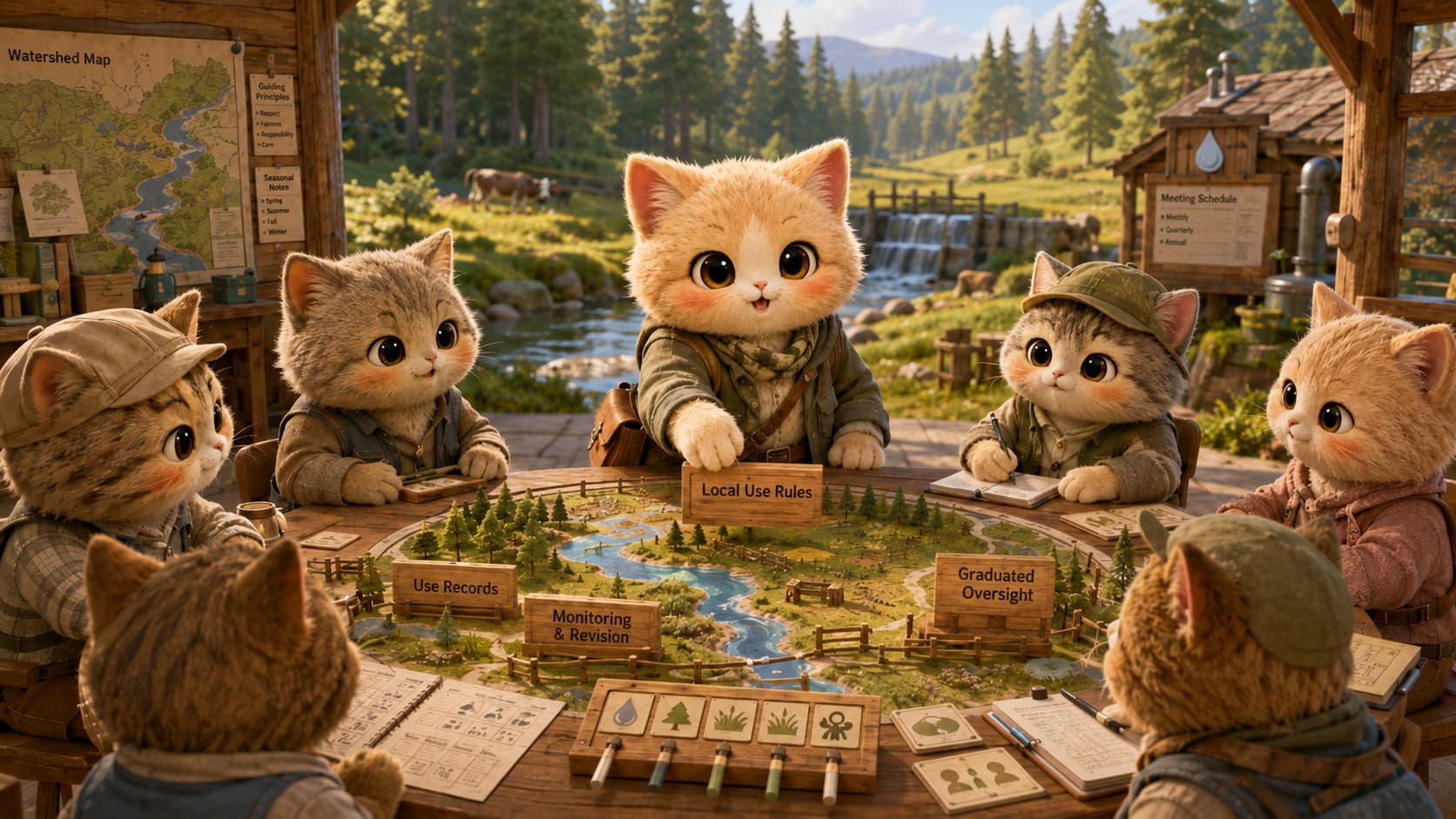 埃莉诺·奥斯特罗姆猫与资源使用猫共同制定水源和森林的监测与修正规则
