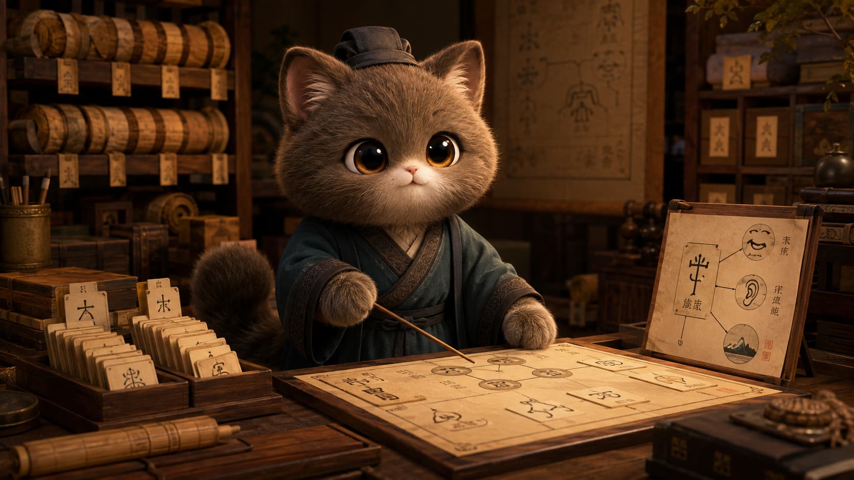 许慎猫把结构相近的字卡归入同一部类并连接字形、声音和意义